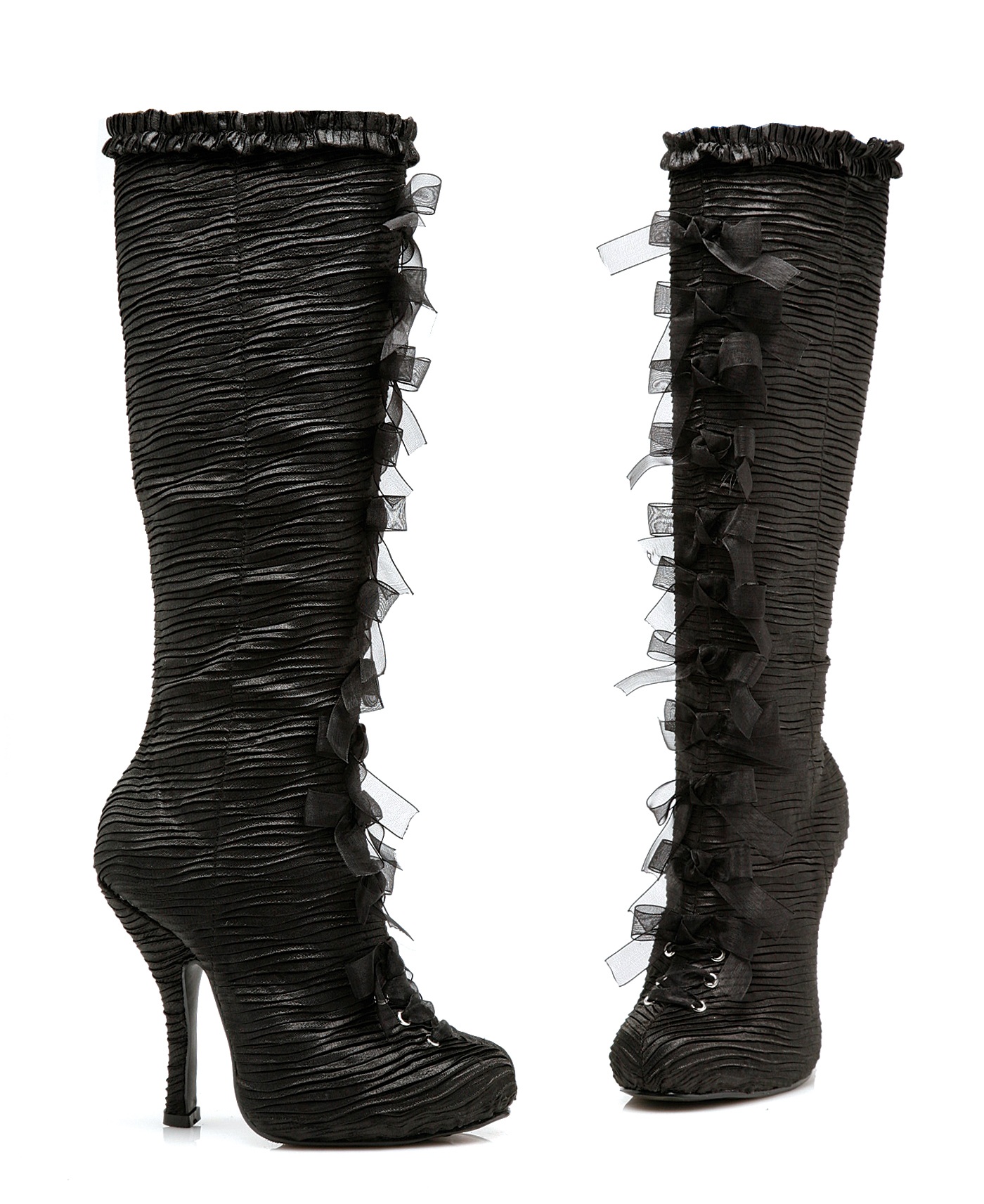 Tabatha - 4 Inch Heel Satin Knee Boots with Bows